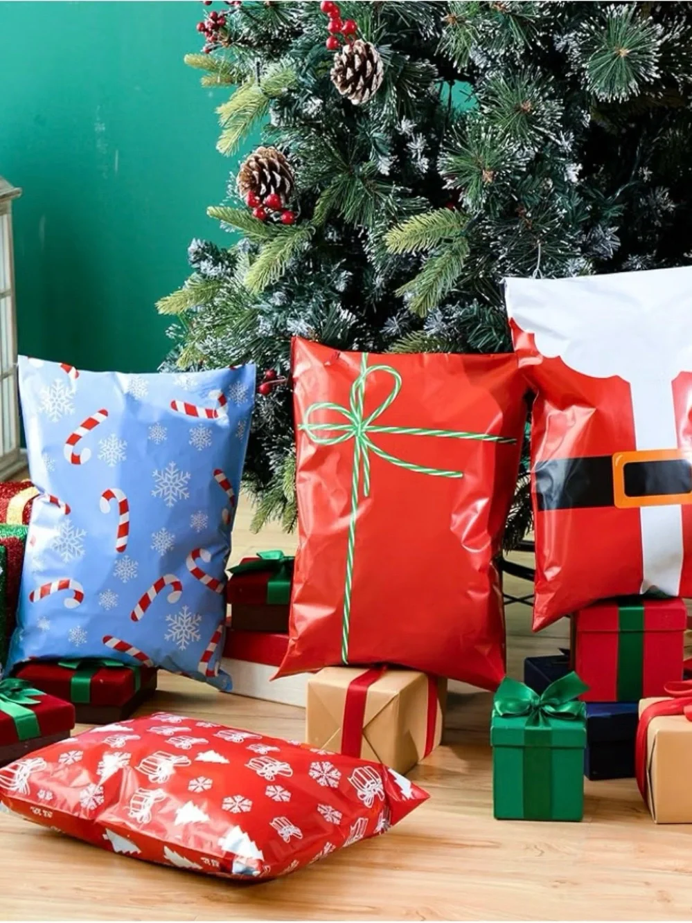 Festive Holiday poly mailers, Christmas Designs